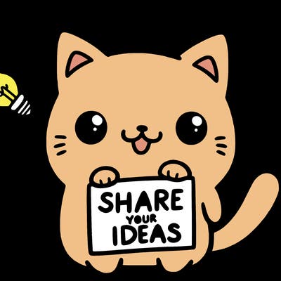 a cute cat saying share your ideas