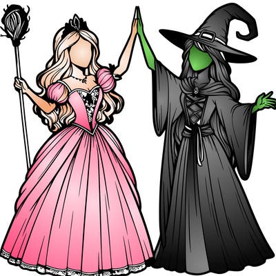 detailed realistic split of a princess and a witch