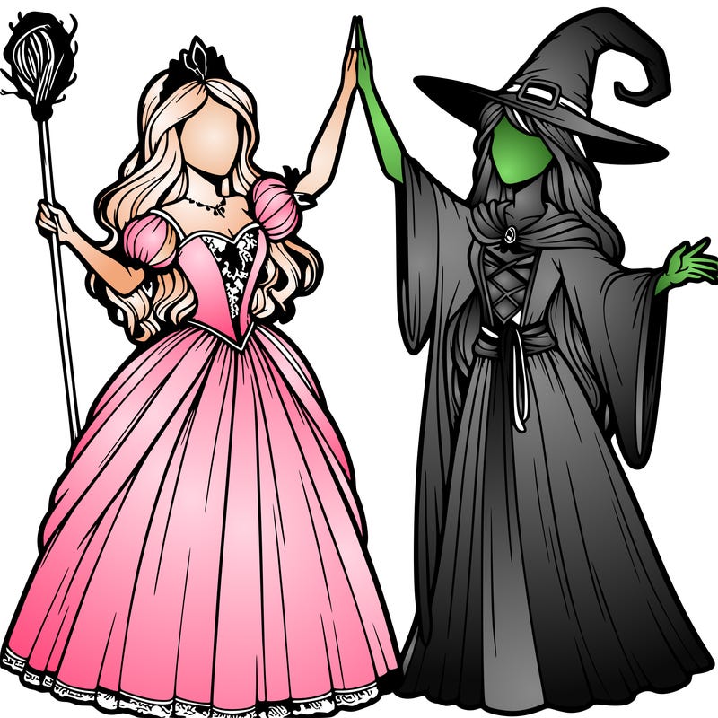 detailed realistic split of a princess and a witch
