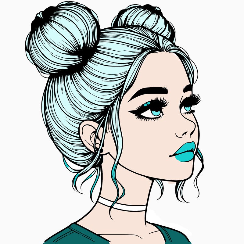 realistic girl with buns on the top of her head