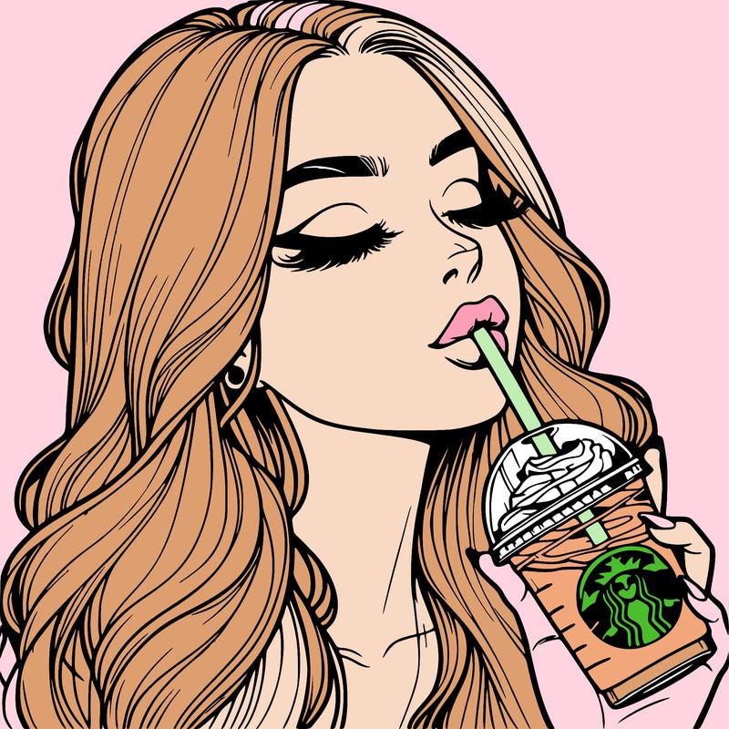 realistic girl drinking starbucks