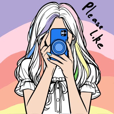 a realistic girl holding her phone taking pictures