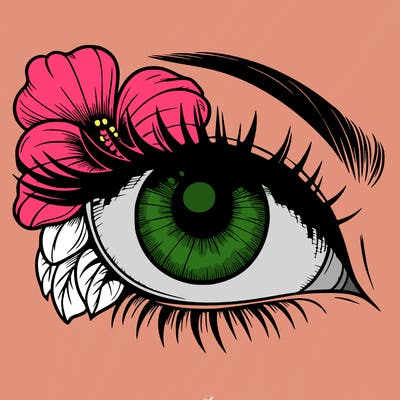 realistic eye with flower