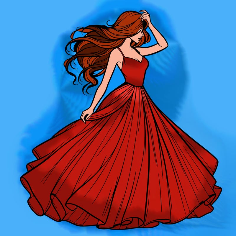 realistic woman with dress flowing in the wind