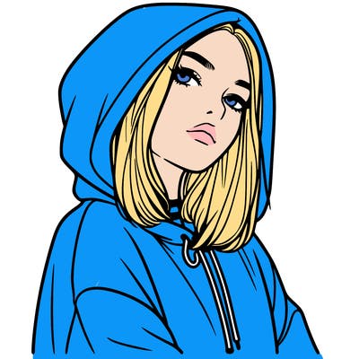 a realistic girl in a hoodie