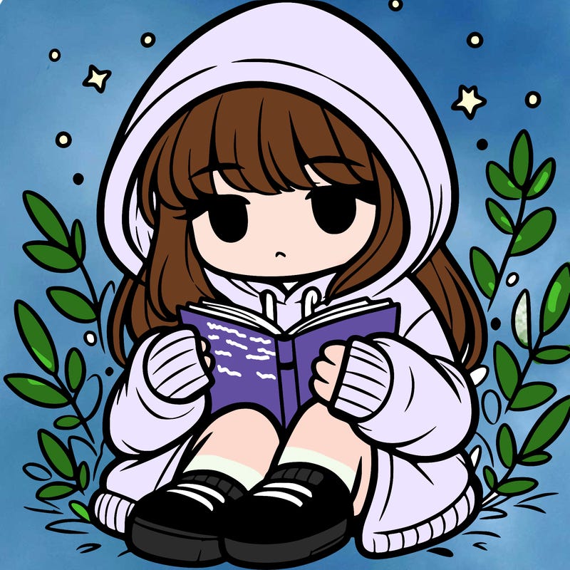 girl in oversized hoodie reading a book