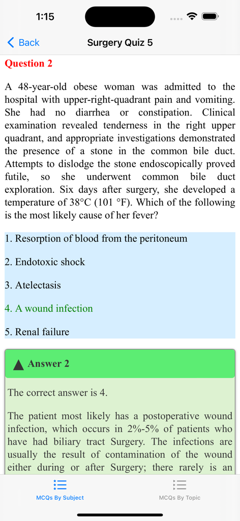 AMC Question Bank - Surgery quiz question with correct answer and detailed explanation in the AMC Question Bank app.