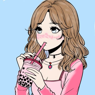 realistic girl drinking boba tea