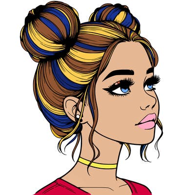 realistic girl with buns on the top of her head