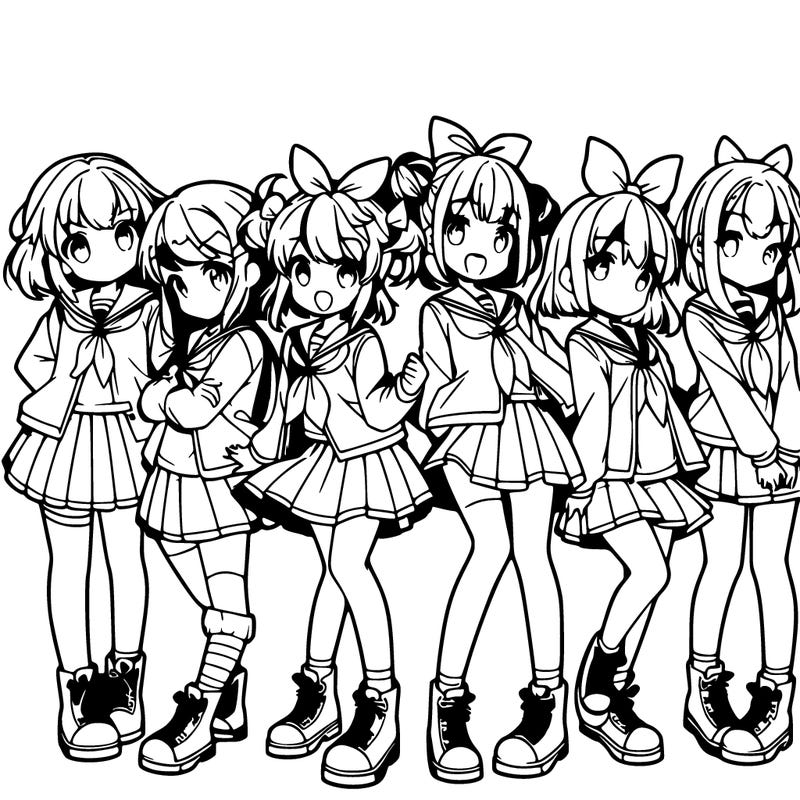 a group of young anime girls