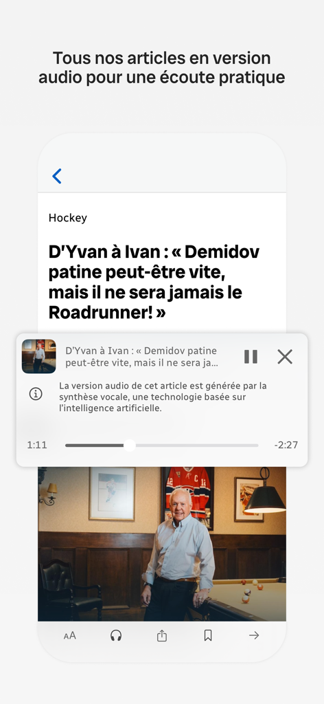Radio-Canada Info app showing the audio playback feature for news articles