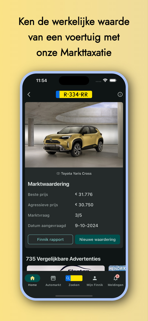 Finnik iKenteken - Finnik iKenteken app screen showing vehicle market valuation and price data