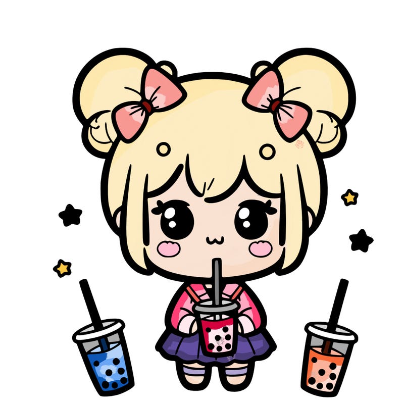 kawaii girl drinking boba