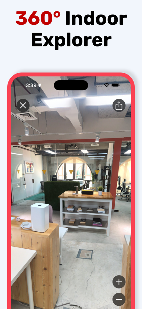 360 degree indoor view of an office interior in the Mapas navigation app