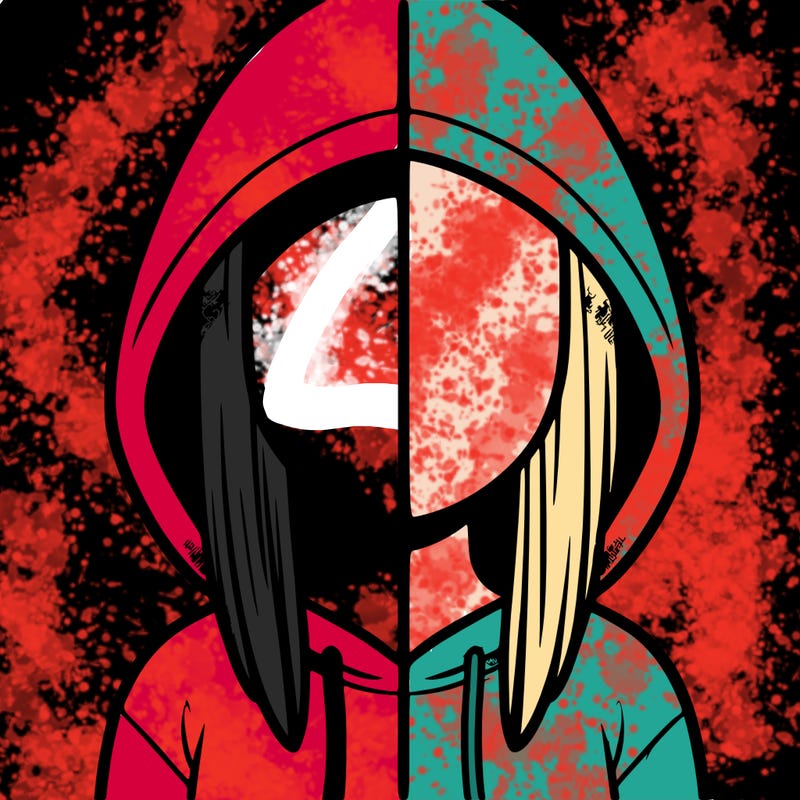 split faceless girl in a hoodie