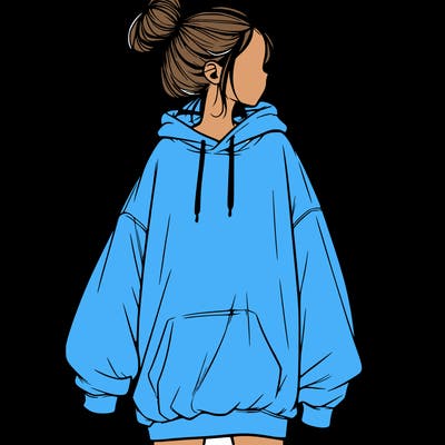realistic girl with a oversized sweatshirt on and a bun