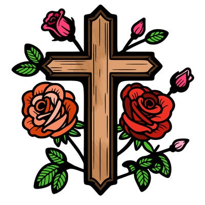 cross with roses