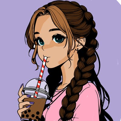 realistic girl with braided hair drinking boba
