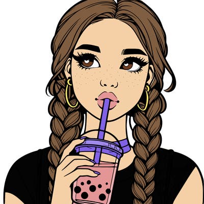 realistic girl with braided hair drinking boba