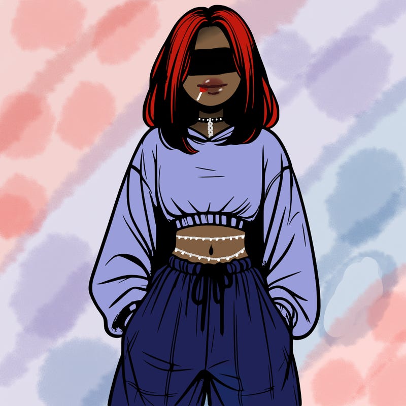 realistic girl faceless with baggy pants and a crop top