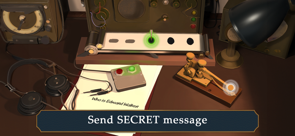 Mary's Mystery: Hidden Object - A 1920s style telegraph machine and ticker tape used to send a secret message in a detective puzzle game.