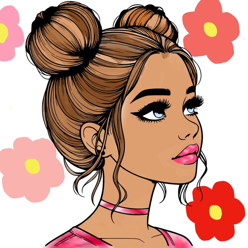 realistic girl with buns on the top of her head