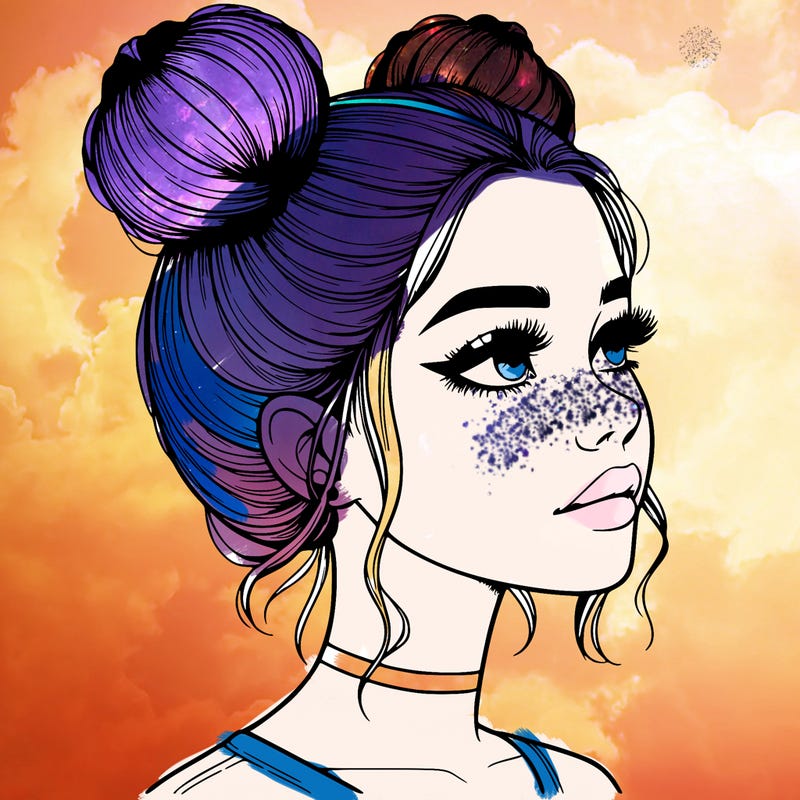 realistic girl with buns on the top of her head