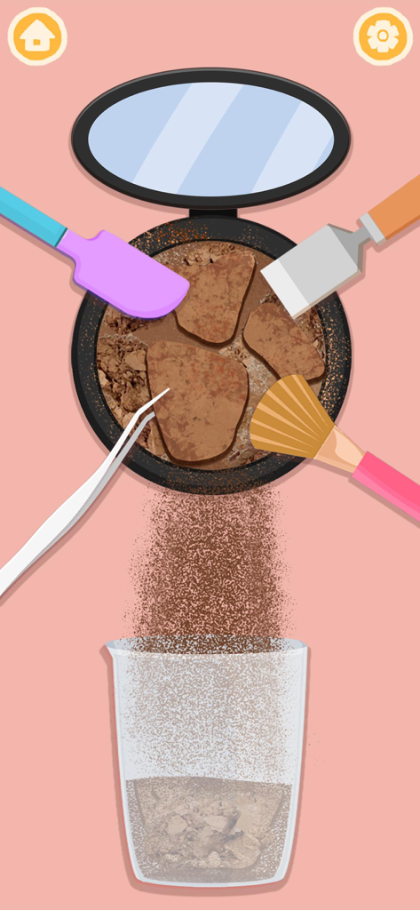 Satisfying ASMR Makeup Games - Schermata di gioco che mostra strumenti utilizzati per riparare un rossetto rotto in un gioco ASMR.