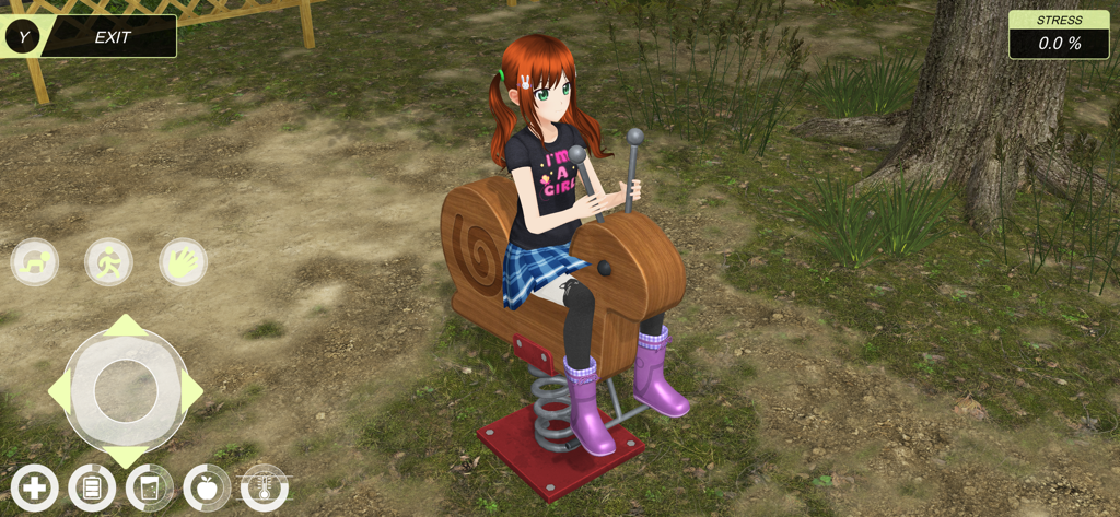Anime City - An anime girl character sitting on a snail spring rider in a playground