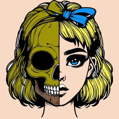 realistic girl with half skull mask