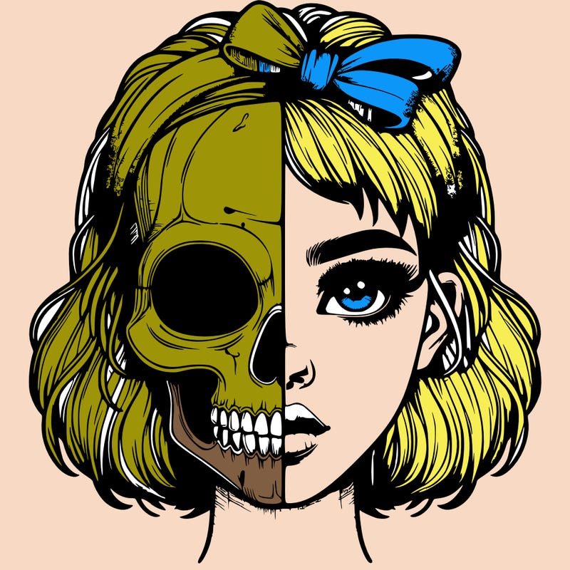 realistic girl with half skull mask