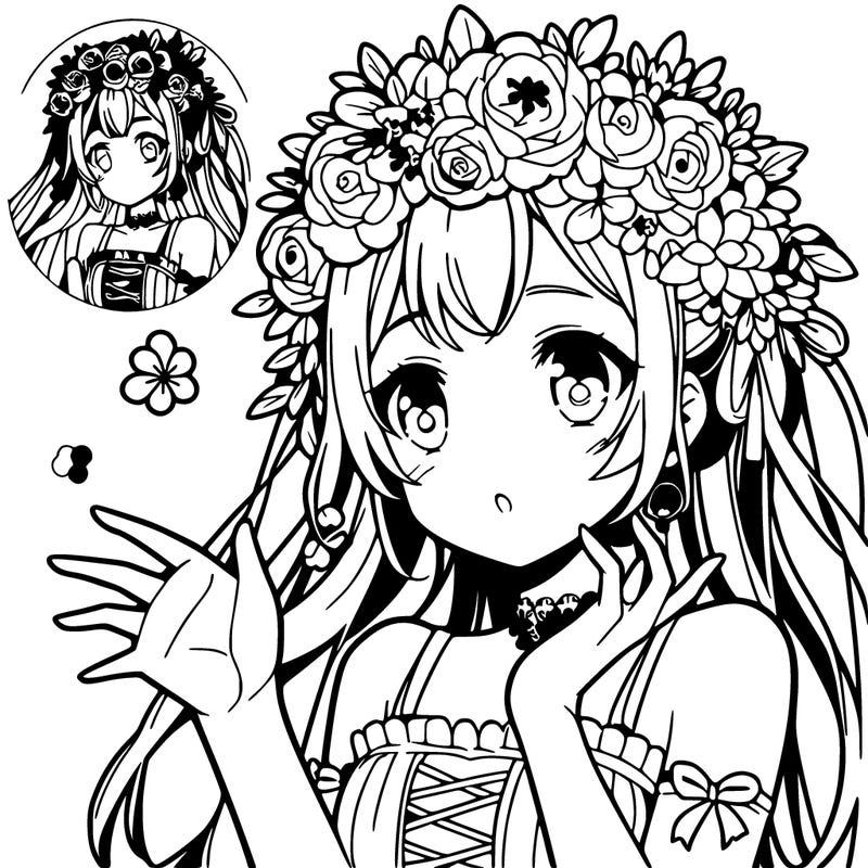 girl with flowers crown anime girl