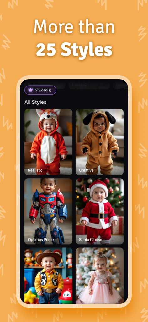 Baby Dance - AI Video - サンタやスーパーヒーローなどのさまざまな衣装をフィーチャーしたAI生成ベビー動画スタイルのセレクション。
