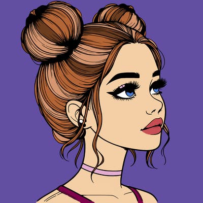realistic girl with buns on the top of her head