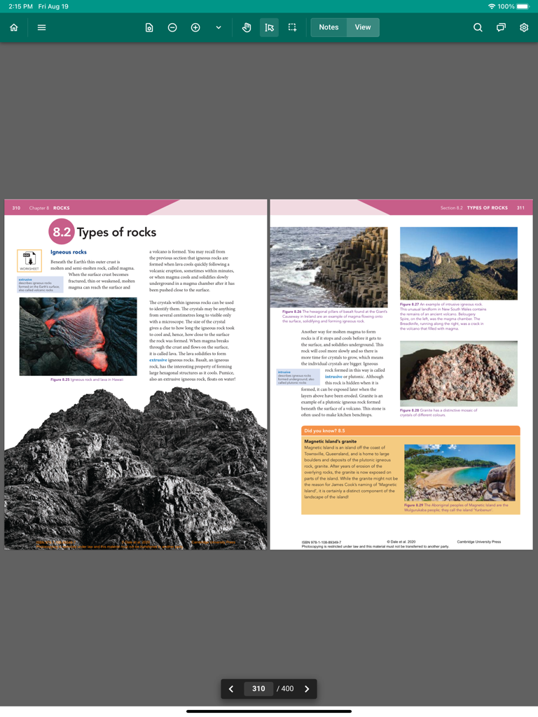 Box of Books Reader - A digital science textbook about types of rocks displayed on the Box of Books Reader app on an iPad.