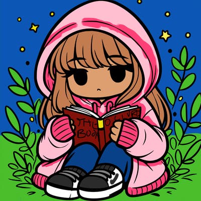 girl in oversized hoodie reading a book