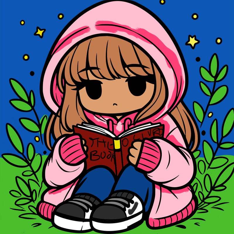 girl in oversized hoodie reading a book