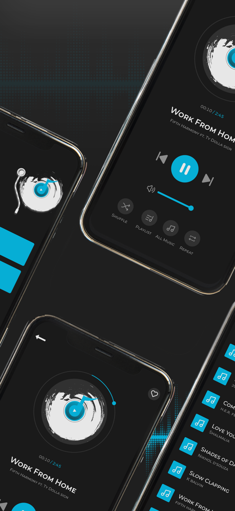 Split Music Player: Dual Audio - Interface of the Split Music Player app showing dual audio playback and music lists