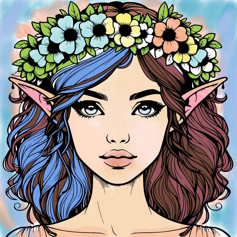 realistic female elf with flower crown