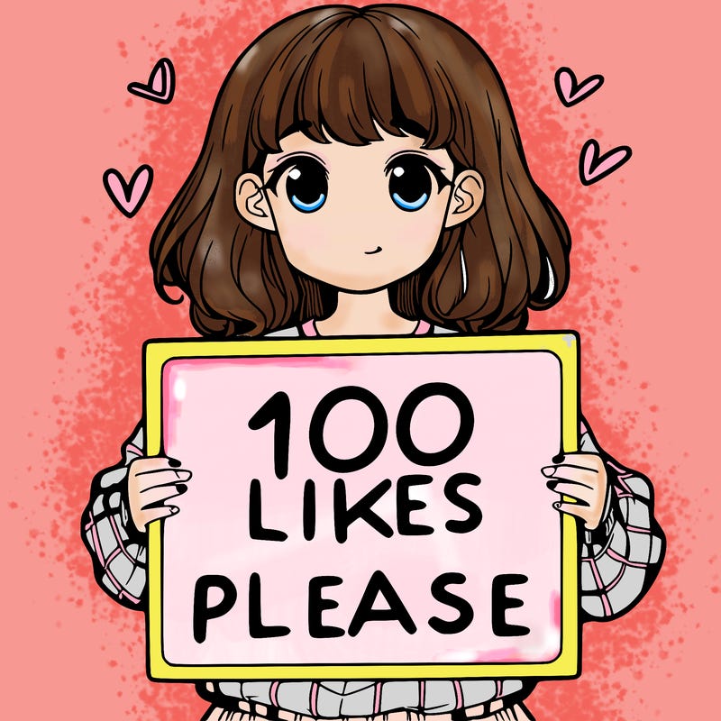 a girl holding a sign saying 100 likes please