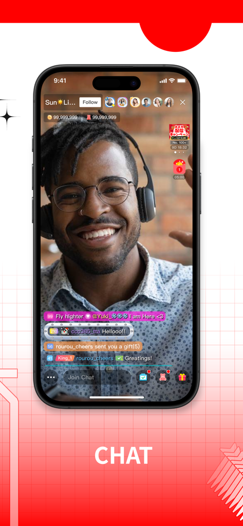17LIVE - Live Streaming & Chat - Mobile app interface of 17LIVE showing a creator live streaming with a real-time viewer chat overlay.