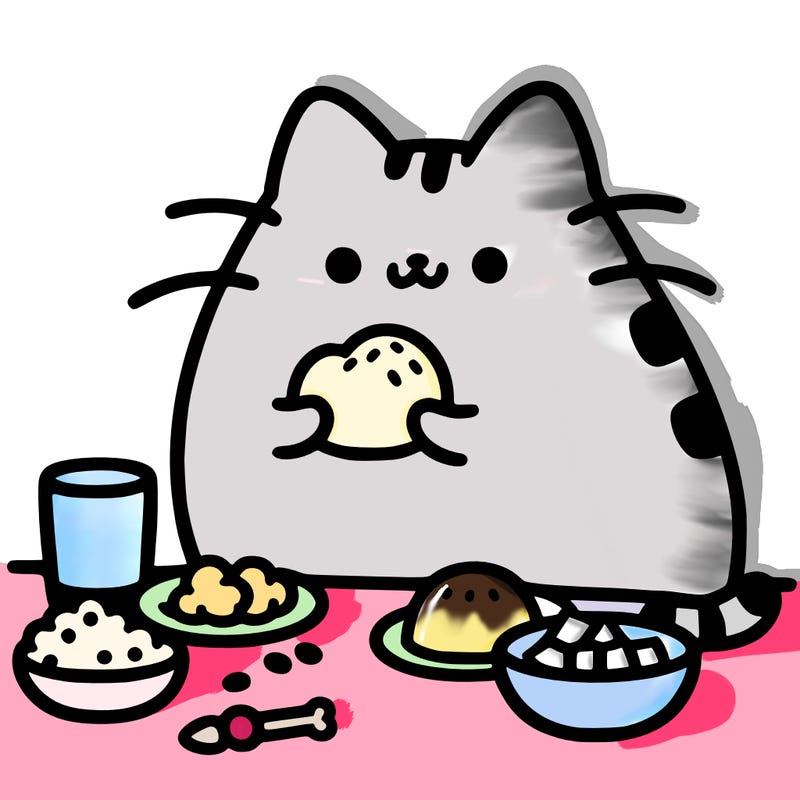 pusheen eating food