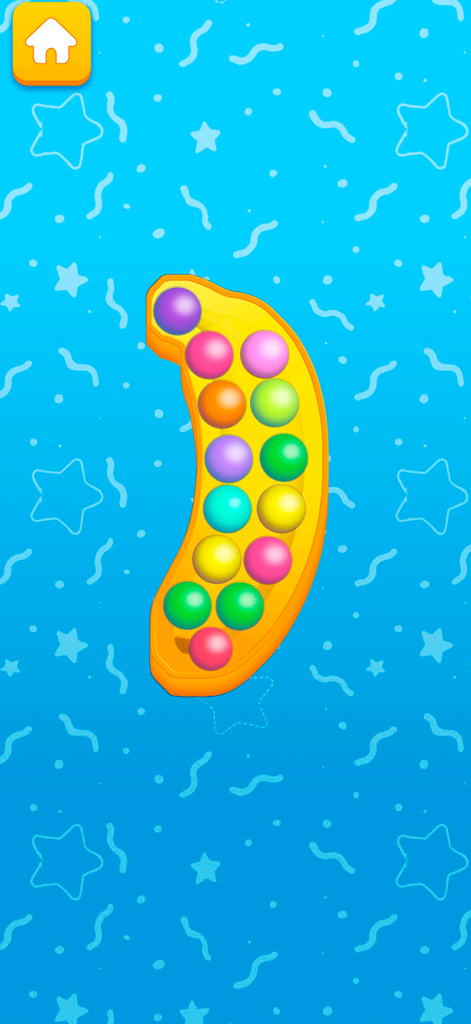 Booba - Pop It - Colorful banana shaped pop it fidget toy on a blue background