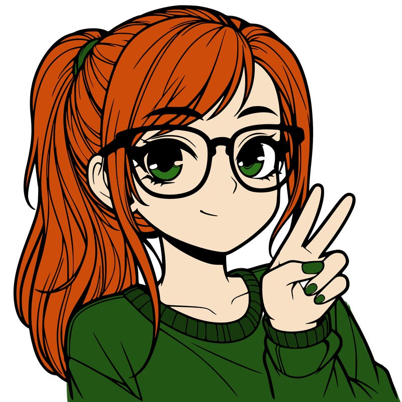 realistic girl with ponytail glasses and doing the peace