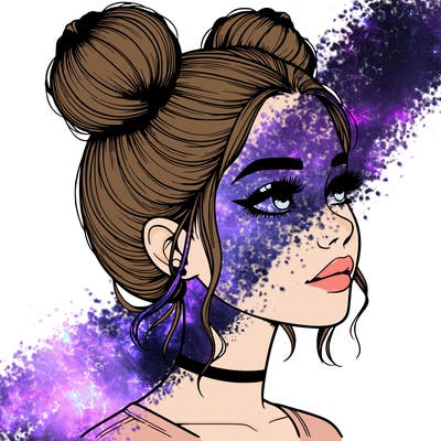 realistic girl with buns on the top of her head