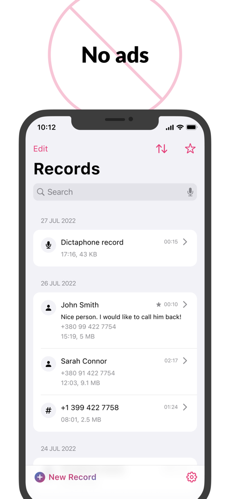 Call Recorder - Cube ACR - Lista de gravações de chamadas telefônicas no aplicativo Cube ACR sem selo de anúncios