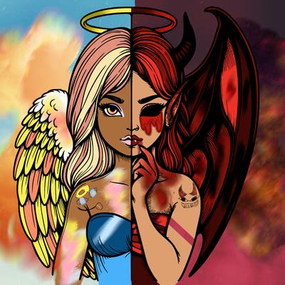 realistic angel half demon