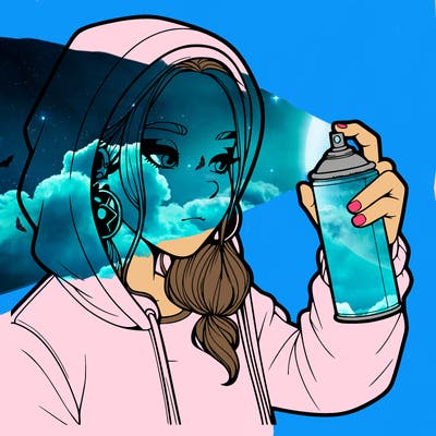 a realistic girl, spray painting