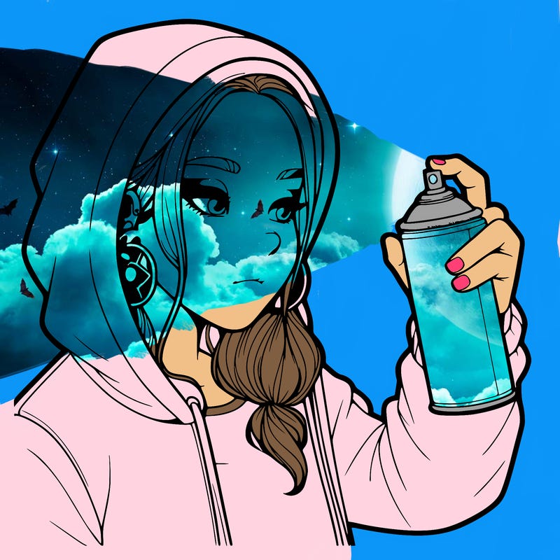 a realistic girl, spray painting