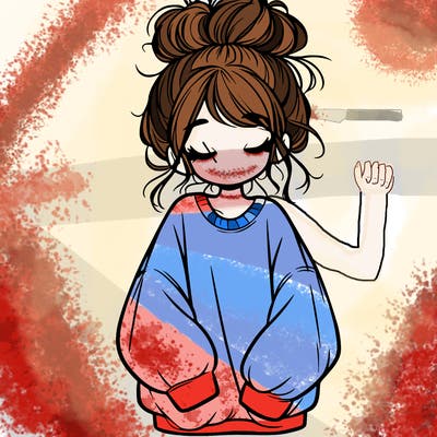 girl with baggy sweatshirt and messy bun